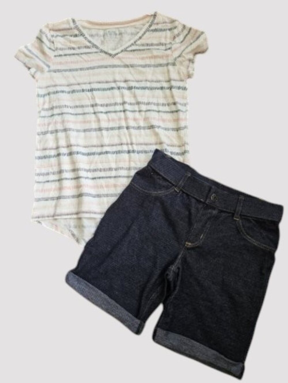 OLD NAVY Striped Top CIRCO Denim Look Stretchy Shorts Girls Size 7-8